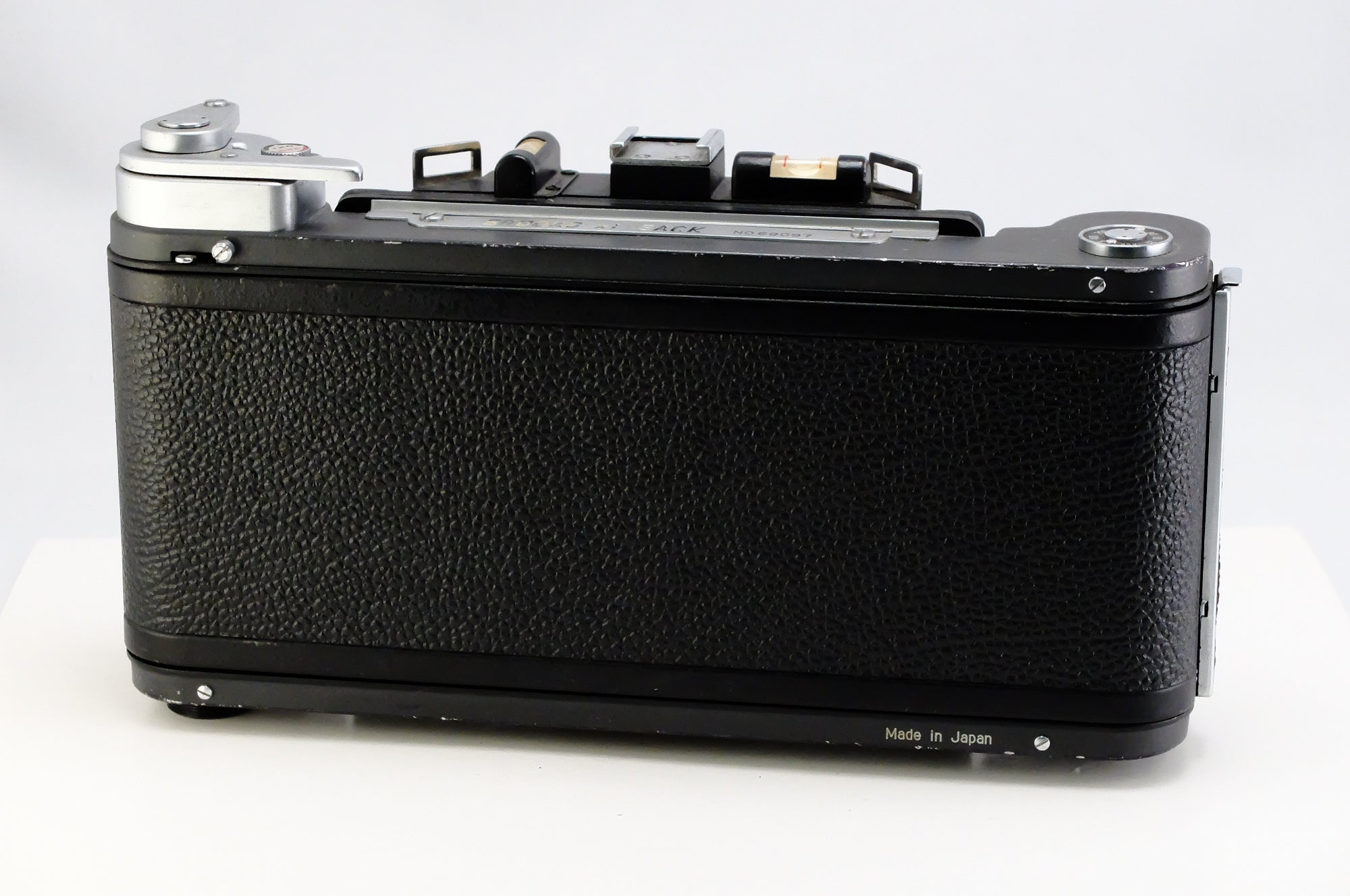 BROOKS VERYWIDE 6x9 film camera rear view, featuring durable black texture and Made in Japan label.