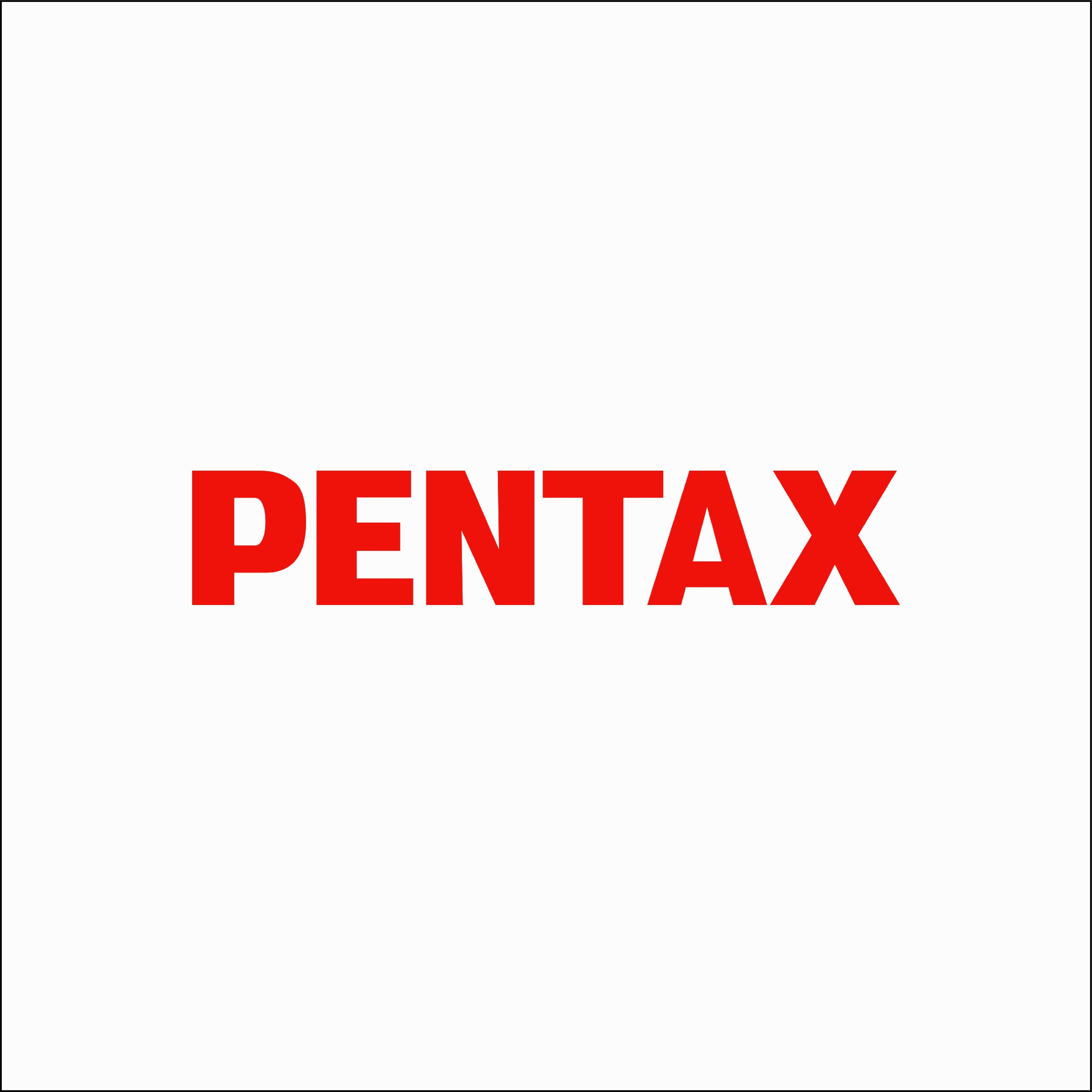 PENTAX logo in bold red letters against a white background, representing the camera collection.