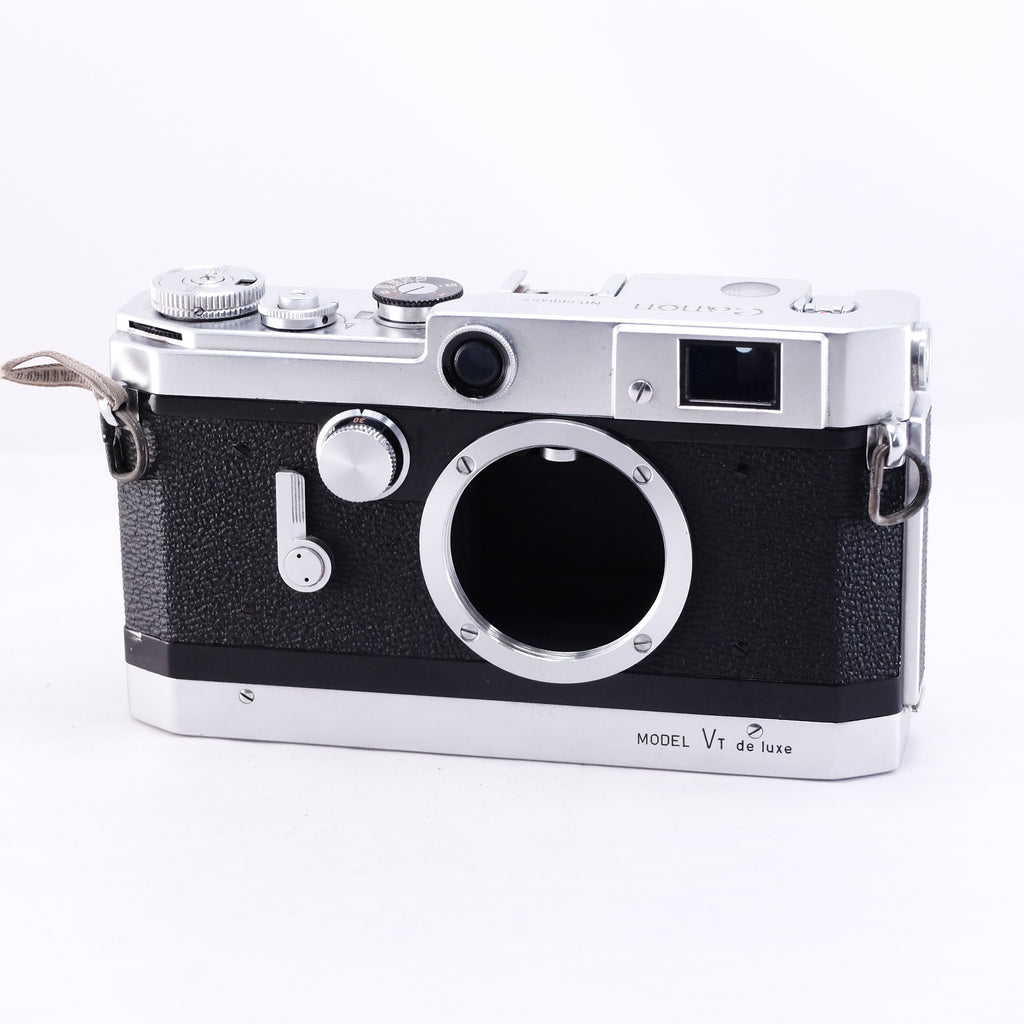 Canon VT deluxe film rangefinder camera with classic design and metal body.