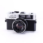 OLYMPUS 35DC film rangefinder camera with black leather body and lens, front view.